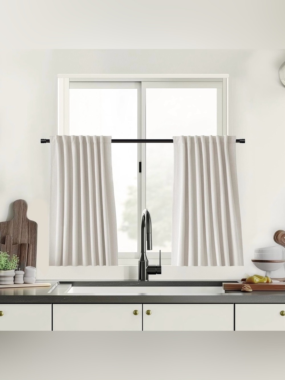 NWT Linen Curtains 52W x 36L Cream 2 Panels